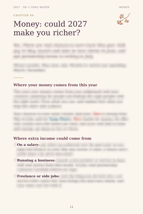 Money: could 2027 make you richer? — sample page, details blurred