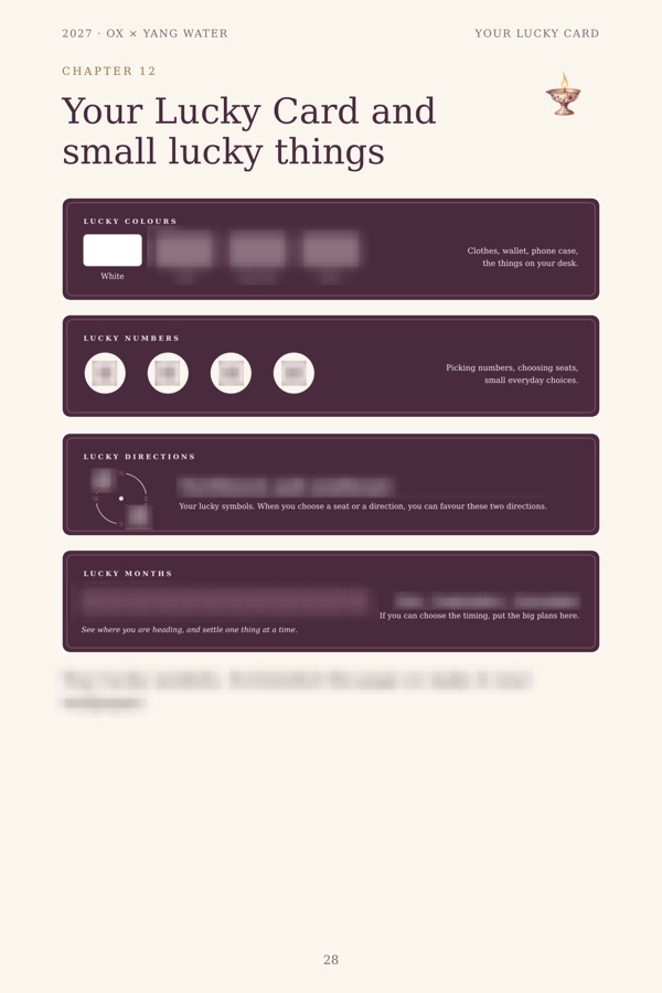 Your Lucky Card — sample page, details blurred