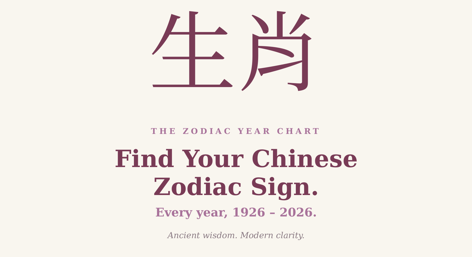 Chinese Zodiac Year Chart 1926–2026 — free reference chart cover by My Eastern Astrology